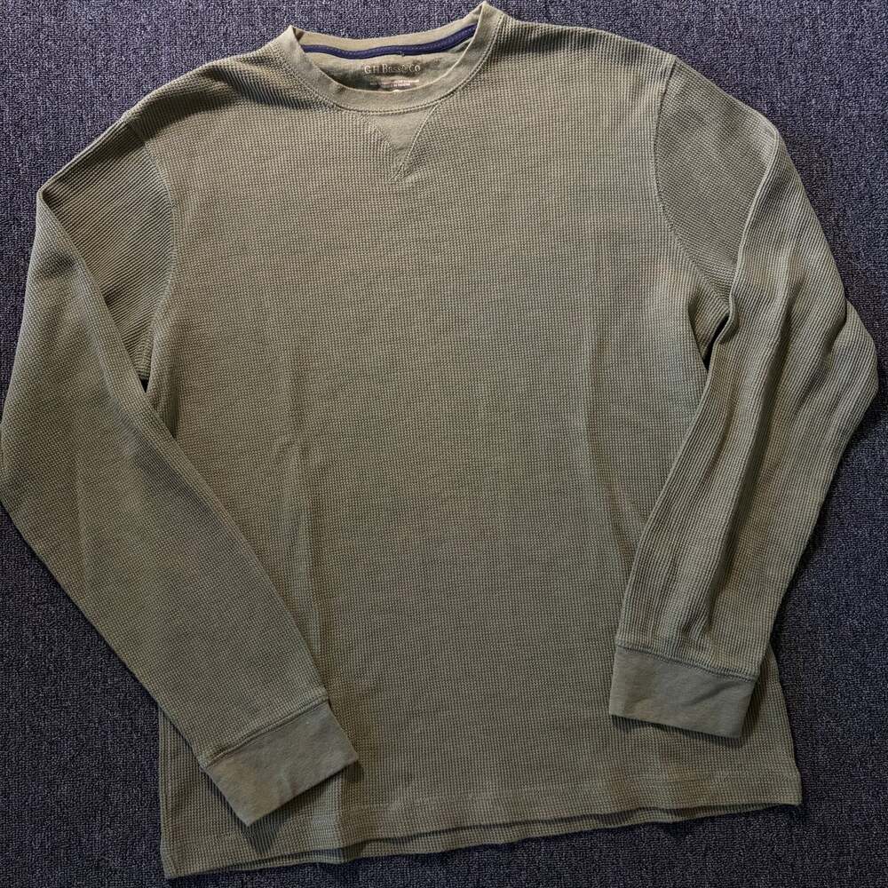 Vintage Y2k Army Green Waffle Knit Thermal Longsleeve Men's Tee Large